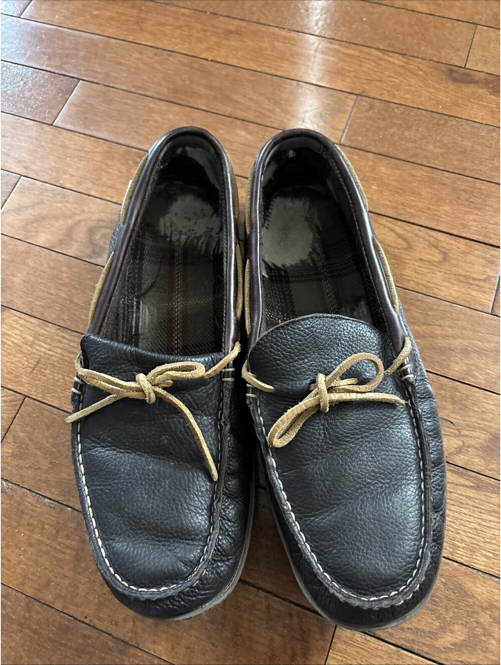 LL Bean Slippers Mens 12 M Grain Leather Slip On Loafer Casual Flannel  Vintage